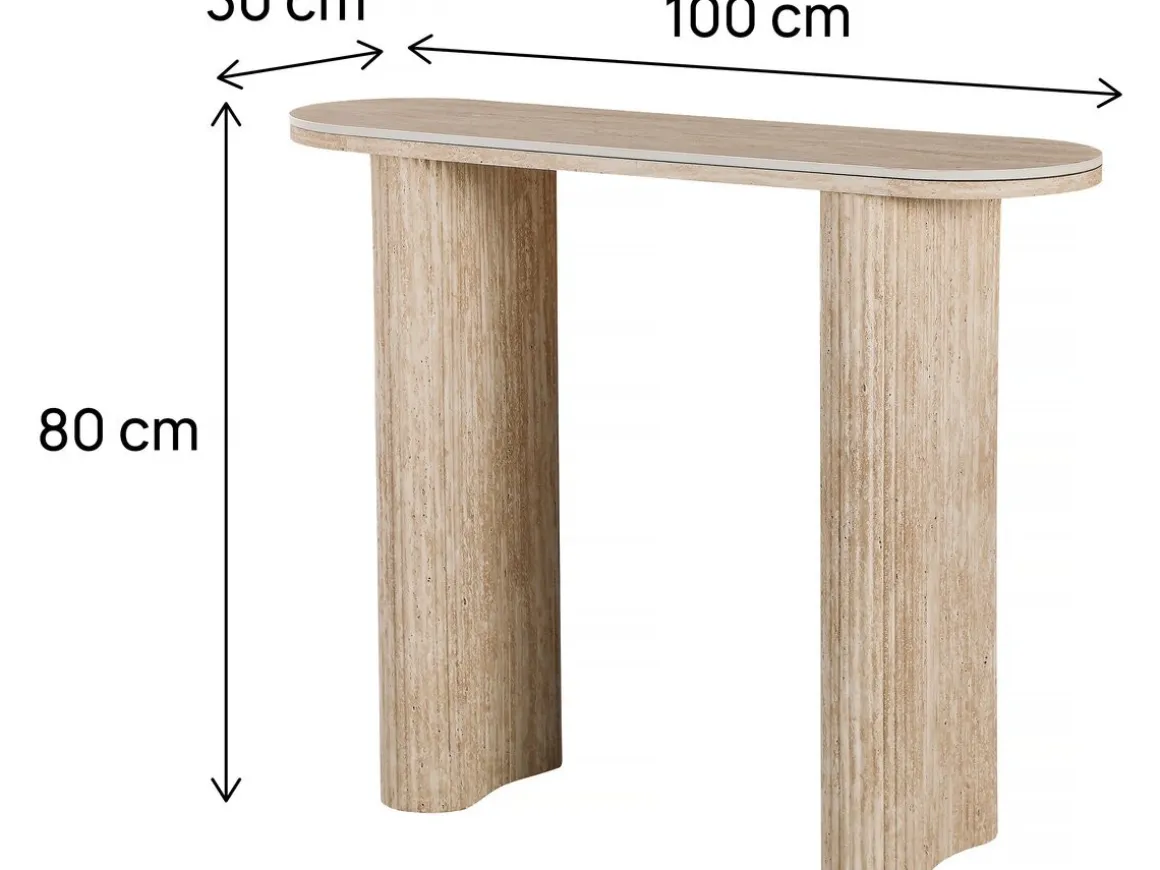 Table console travertin en céramique "Alba" - 100 x 30 x 80 cm - Marron
