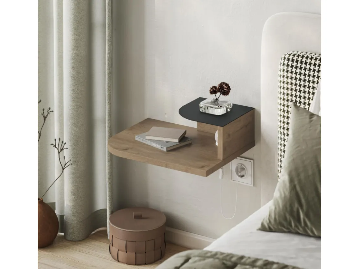 Table de chevet avec ampoule en bois "Luno" - 40 x 30 x 16 cm - Marron