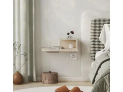 Table de chevet avec ampoule en bois 