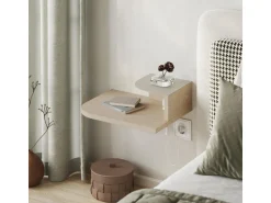 Table de chevet avec ampoule en bois 