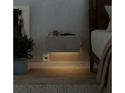 Table de chevet avec éclairage LED en bois "Onda" - 38 x 31 x 18 cm - Beige