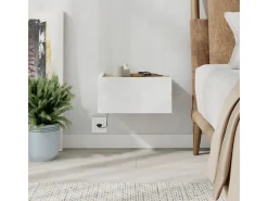 Table de chevet avec éclairage LED en bois "Onda" - 38 x 31 x 18 cm - Blanc