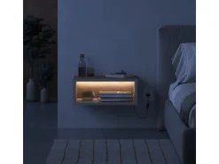 Table de chevet avec éclairage LED en bois "Brik" - 45 x 30 x 18 cm - Marron