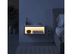 Table de chevet avec éclairage LED en bois "Brik" - 45 x 30 x 18 cm - Blanc