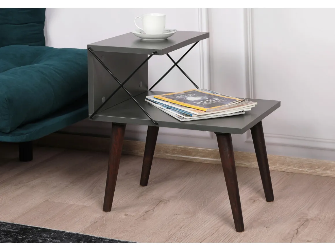 Table de chevet en bois "Cross" 50 x 40 x 55 cm - Anthracite