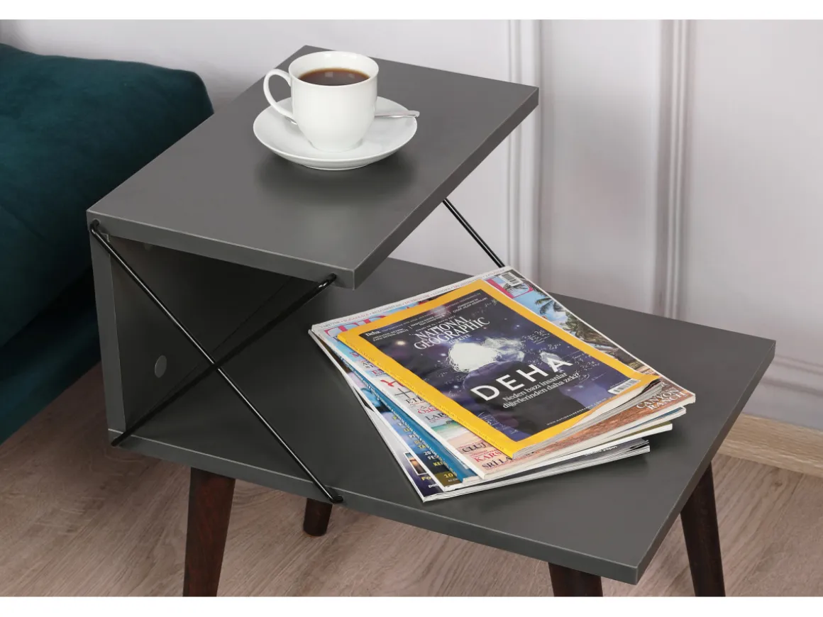 Table de chevet en bois "Cross" 50 x 40 x 55 cm - Anthracite