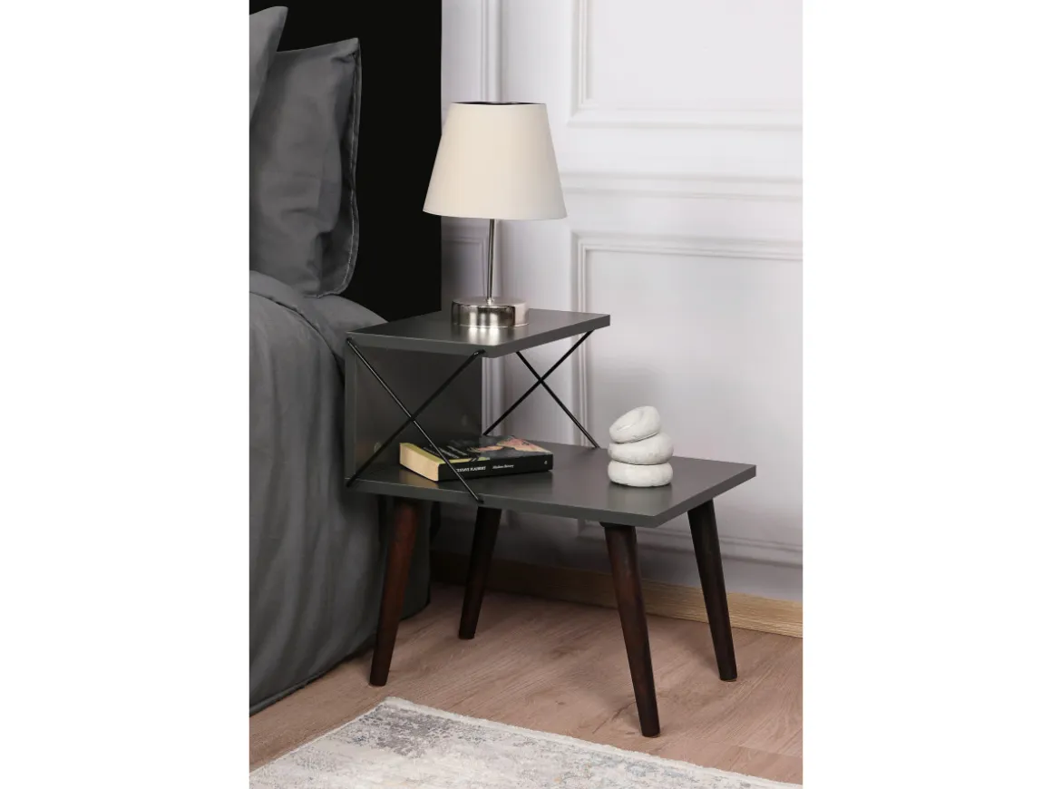 Table de chevet en bois "Cross" 50 x 40 x 55 cm - Anthracite