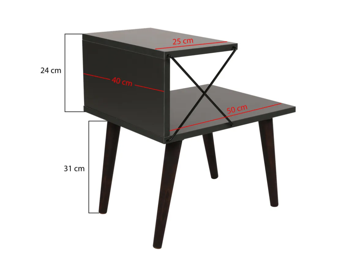 Table de chevet en bois "Cross" 50 x 40 x 55 cm - Anthracite