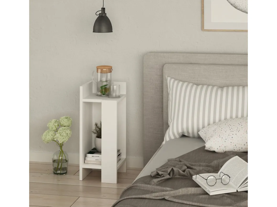 Table de chevet en bois "Elos Left" - 25 x 27 x 60 cm - Blanc