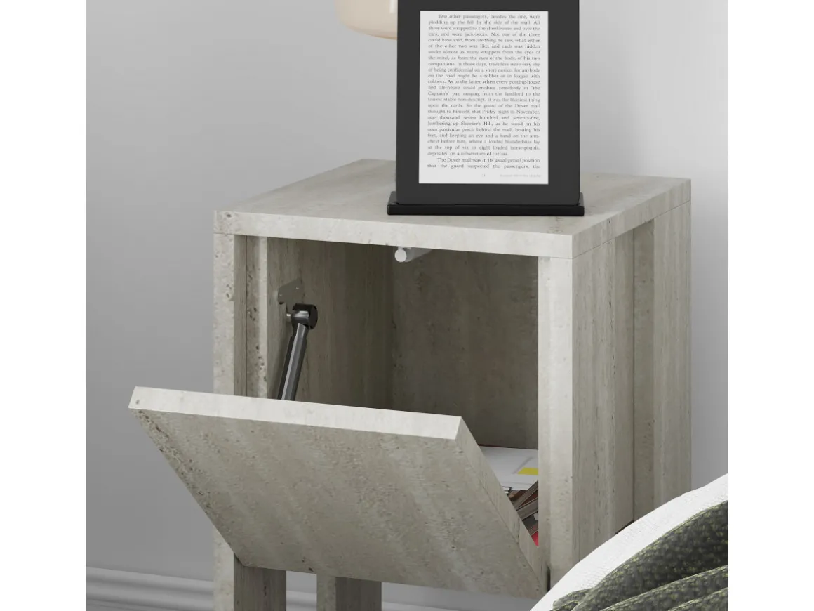 Table de chevet en bois "Ema" 30 x 30 x 55 cm - Travertin