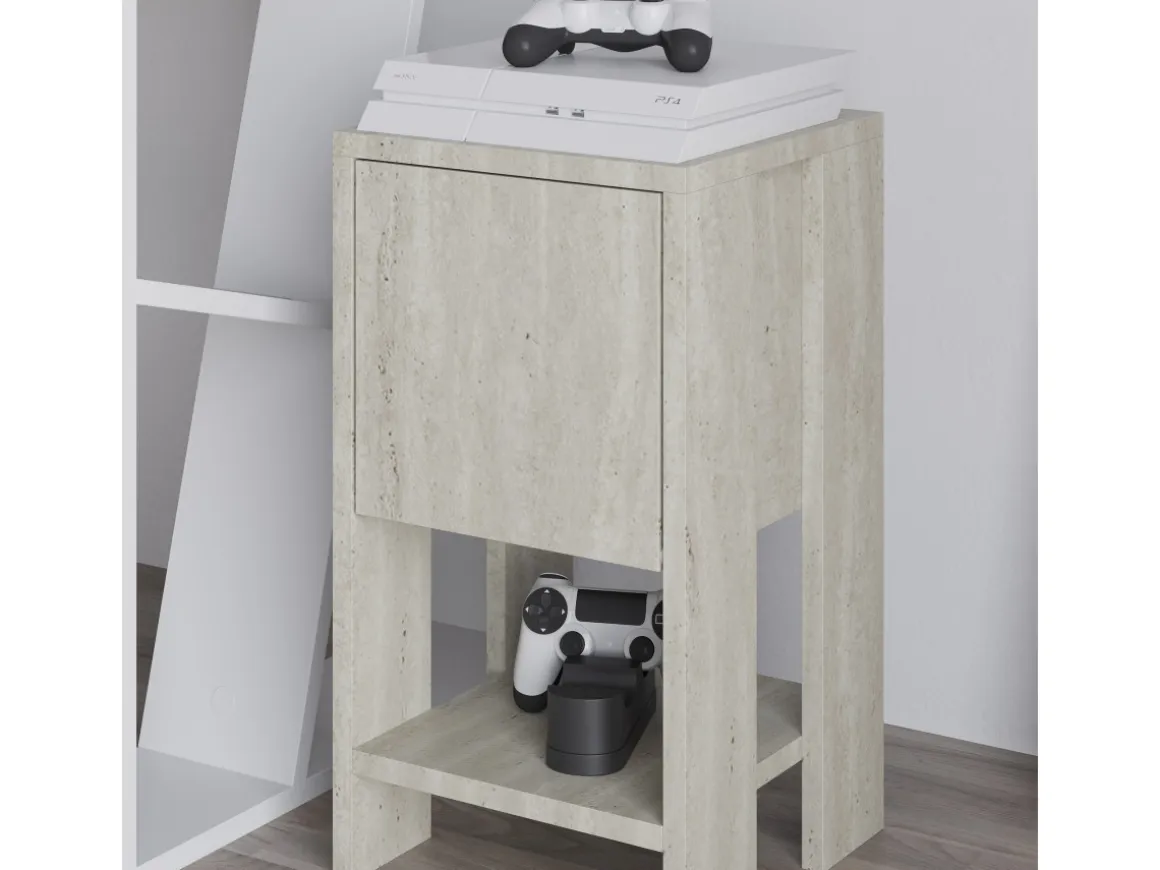 Table de chevet en bois "Ema" 30 x 30 x 55 cm - Travertin
