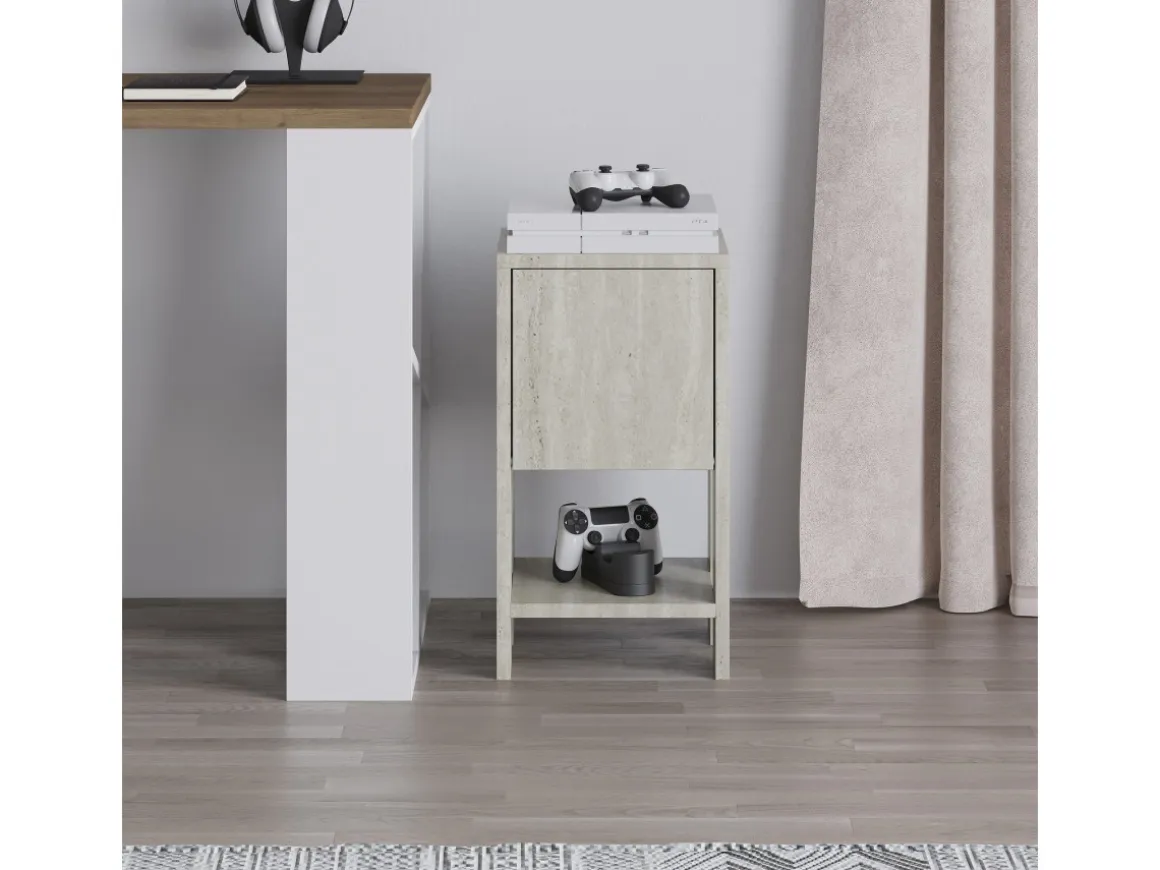 Table de chevet en bois "Ema" 30 x 30 x 55 cm - Travertin