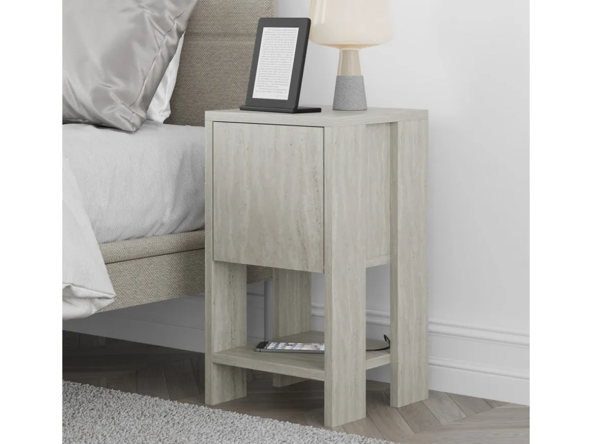 Table de chevet en bois "Ema" 30 x 30 x 55 cm - Travertin