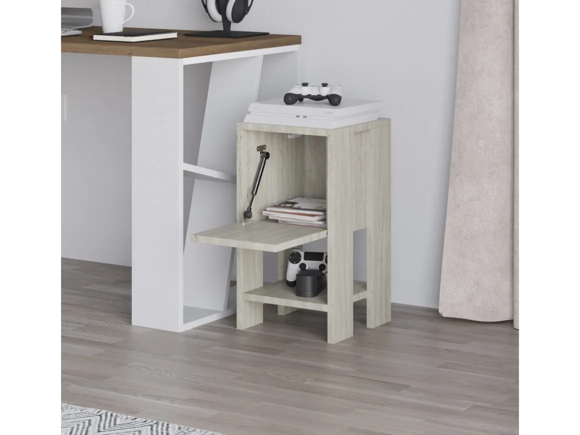 Table de chevet en bois "Ema" 30 x 30 x 55 cm - Travertin