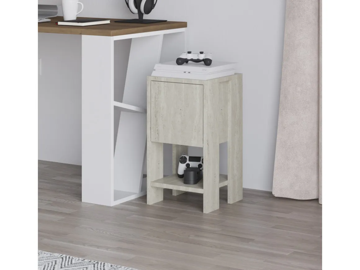 Table de chevet en bois "Ema" 30 x 30 x 55 cm - Travertin
