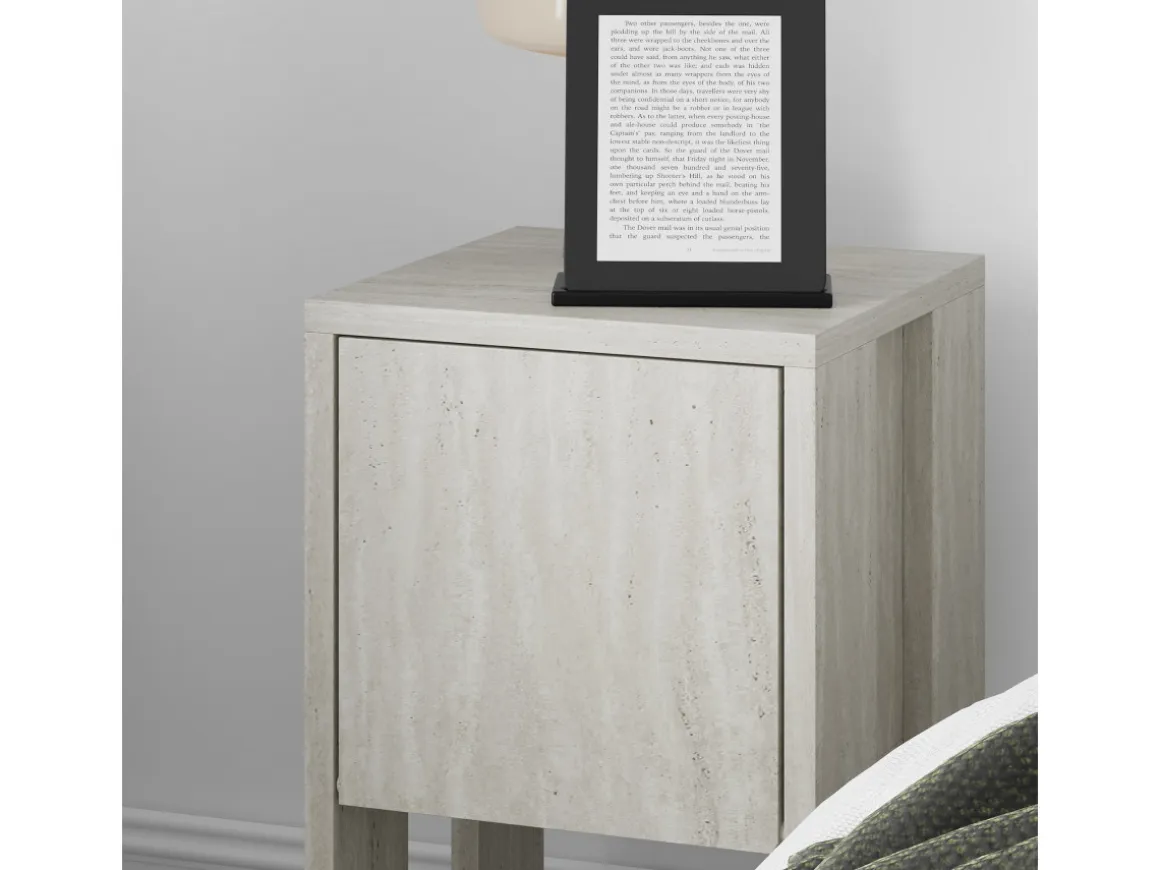 Table de chevet en bois "Ema" 30 x 30 x 55 cm - Travertin