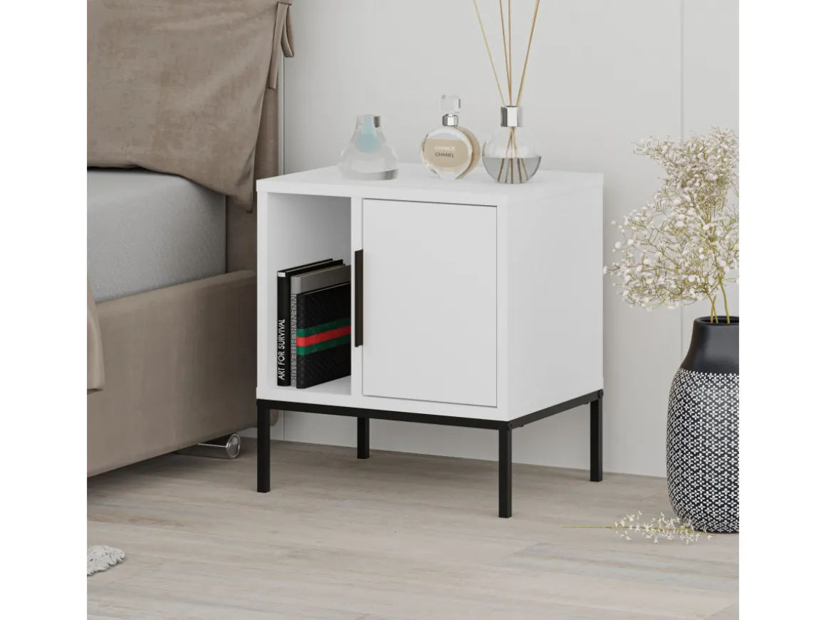 Table de chevet en bois "Glynn" - 45 x 35 x 50 cm - Blanc
