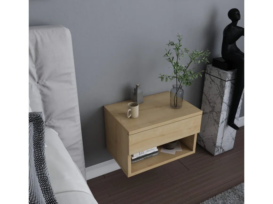 Table de chevet en bois "Jamot" - 45 x 29 x 32 cm - Beige