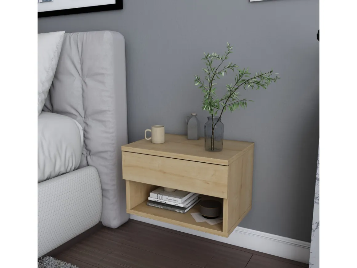 Table de chevet en bois "Jamot" - 45 x 29 x 32 cm - Beige
