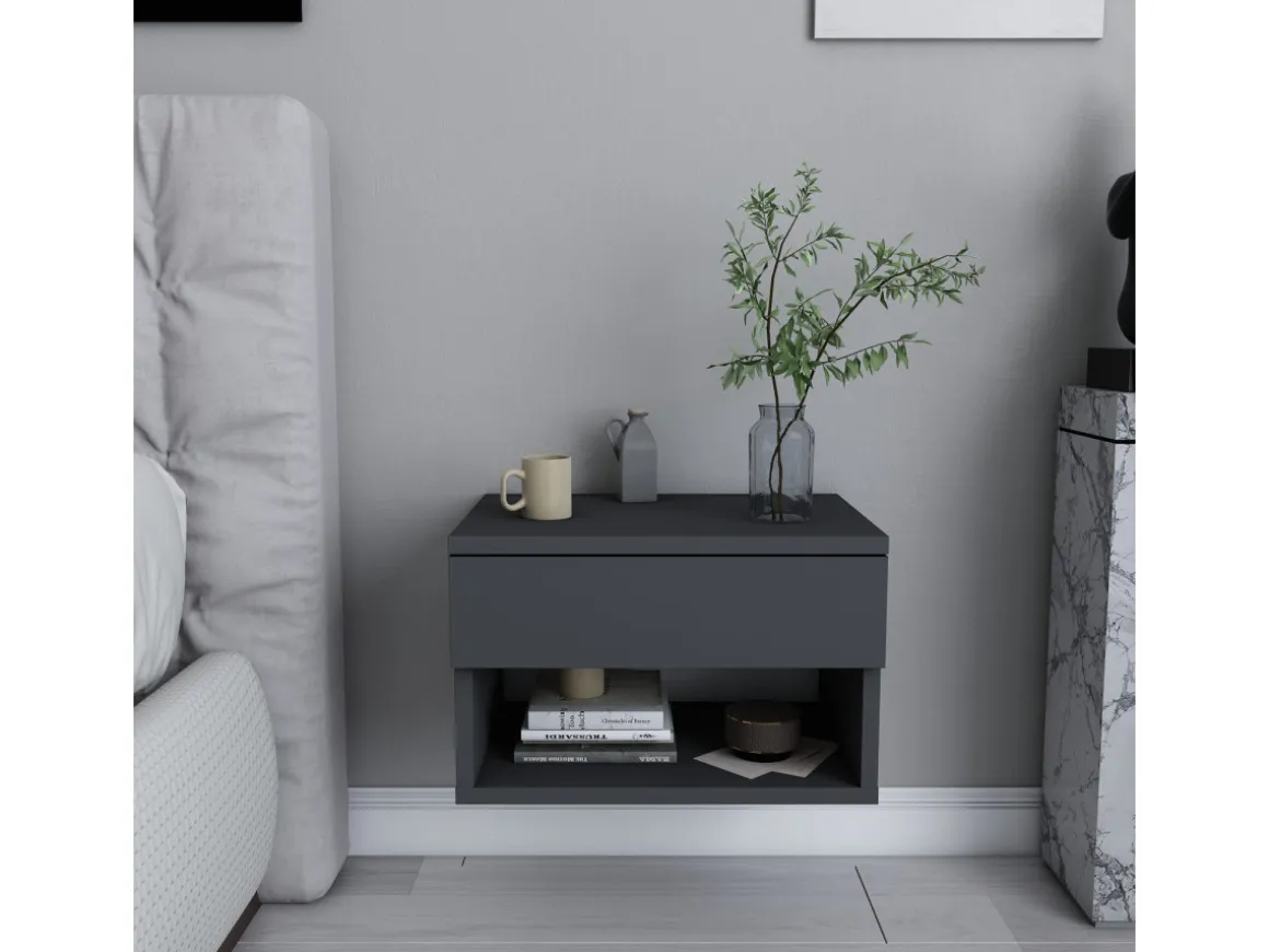 Table de chevet en bois "Jamot" - 45 x 29 x 32 cm - Gris anthracite