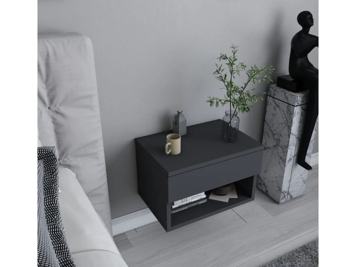 Table de chevet en bois "Jamot" - 45 x 29 x 32 cm - Gris anthracite
