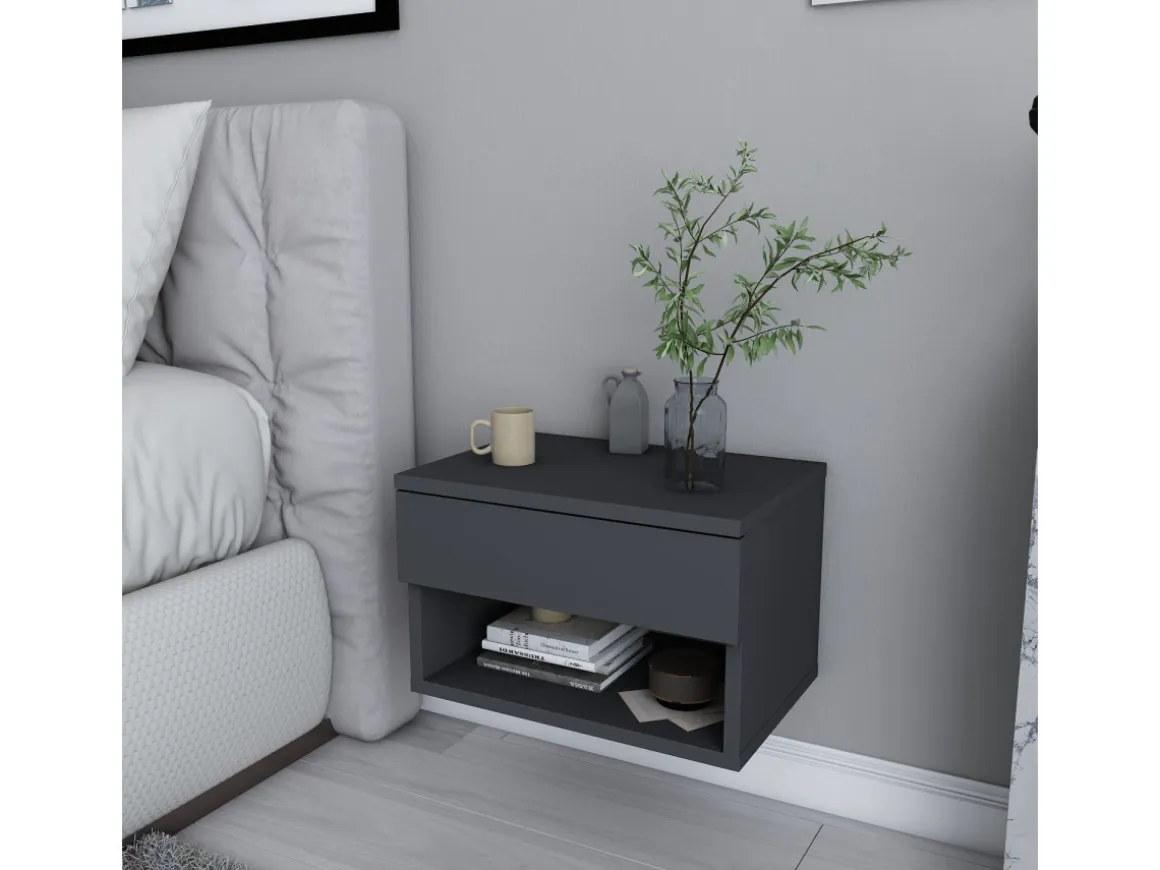 Table de chevet en bois "Jamot" - 45 x 29 x 32 cm - Gris anthracite