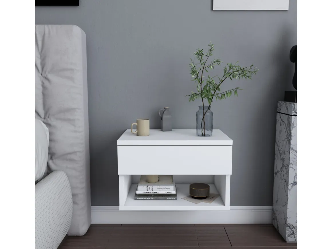 Table de chevet en bois "Jamot" - 45 x 29 x 32 cm - Blanc