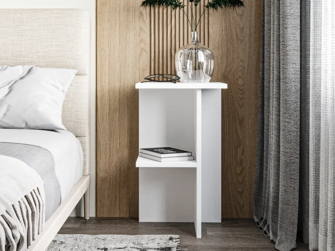 Table de chevet en bois "Leray" - 36 x 36 x 60 cm - Blanc