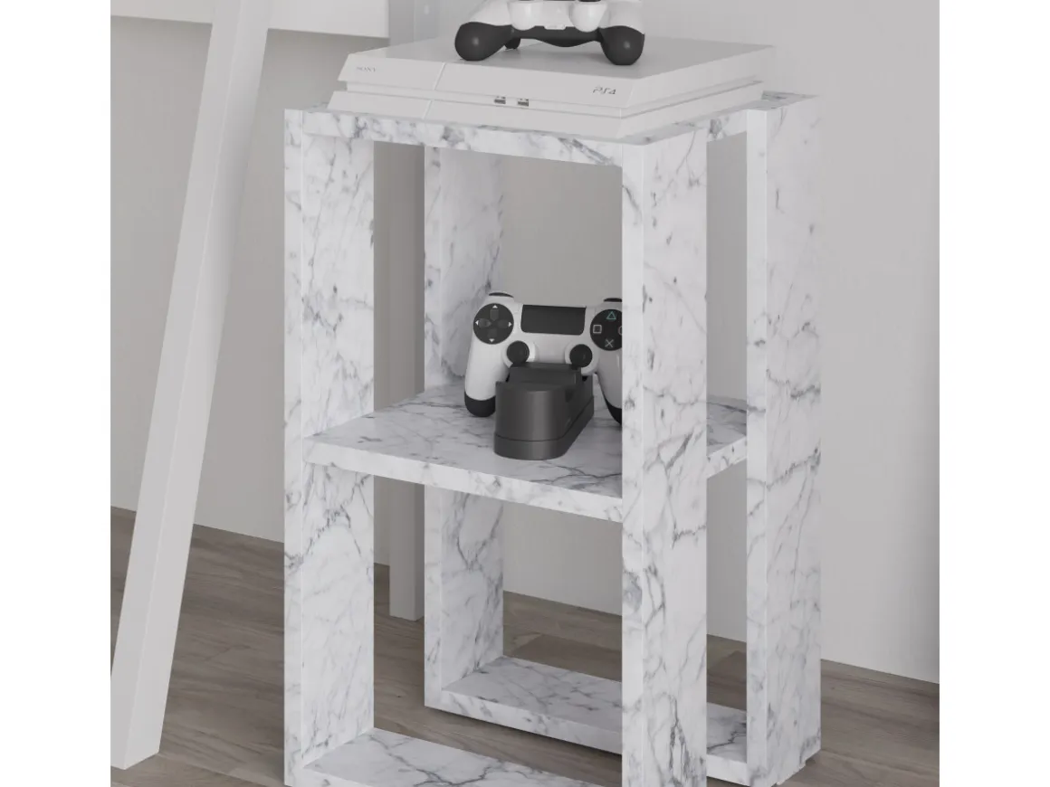 Table de chevet en bois "Lonie" 30 x 30 x 55 cm - Marbre de Carrare