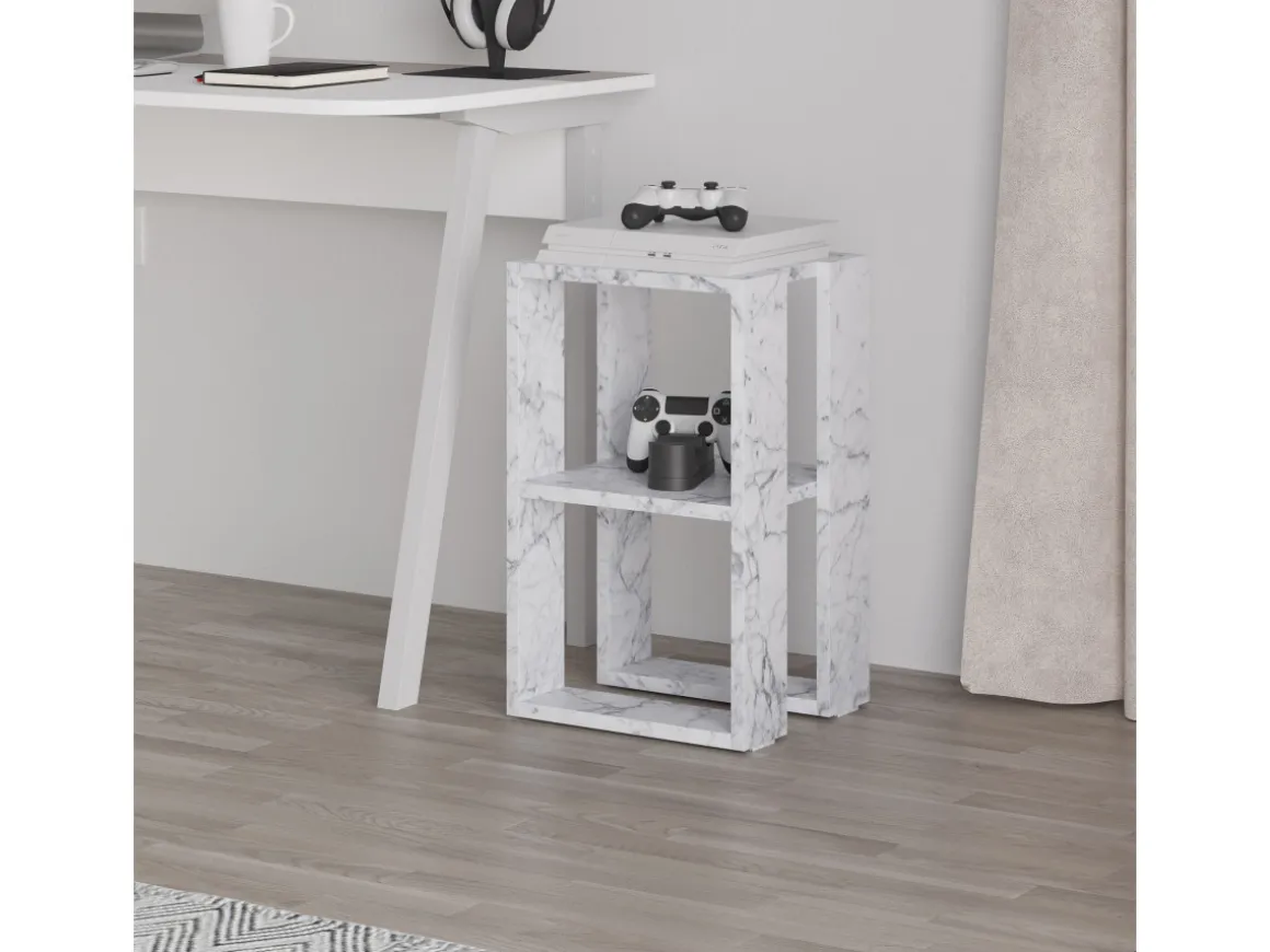 Table de chevet en bois "Lonie" 30 x 30 x 55 cm - Marbre de Carrare