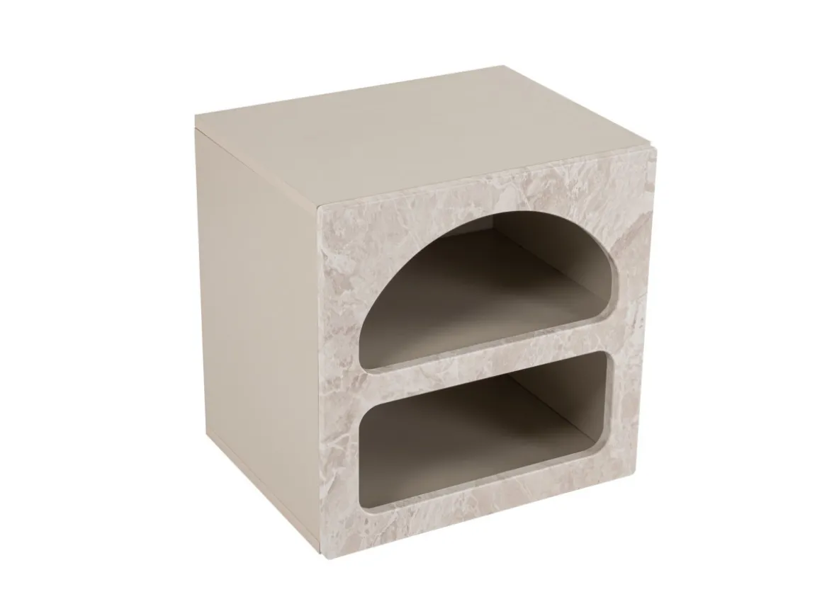 Table de chevet en bois "Lorin" 50 x 40 x 50 cm - marbre travertin