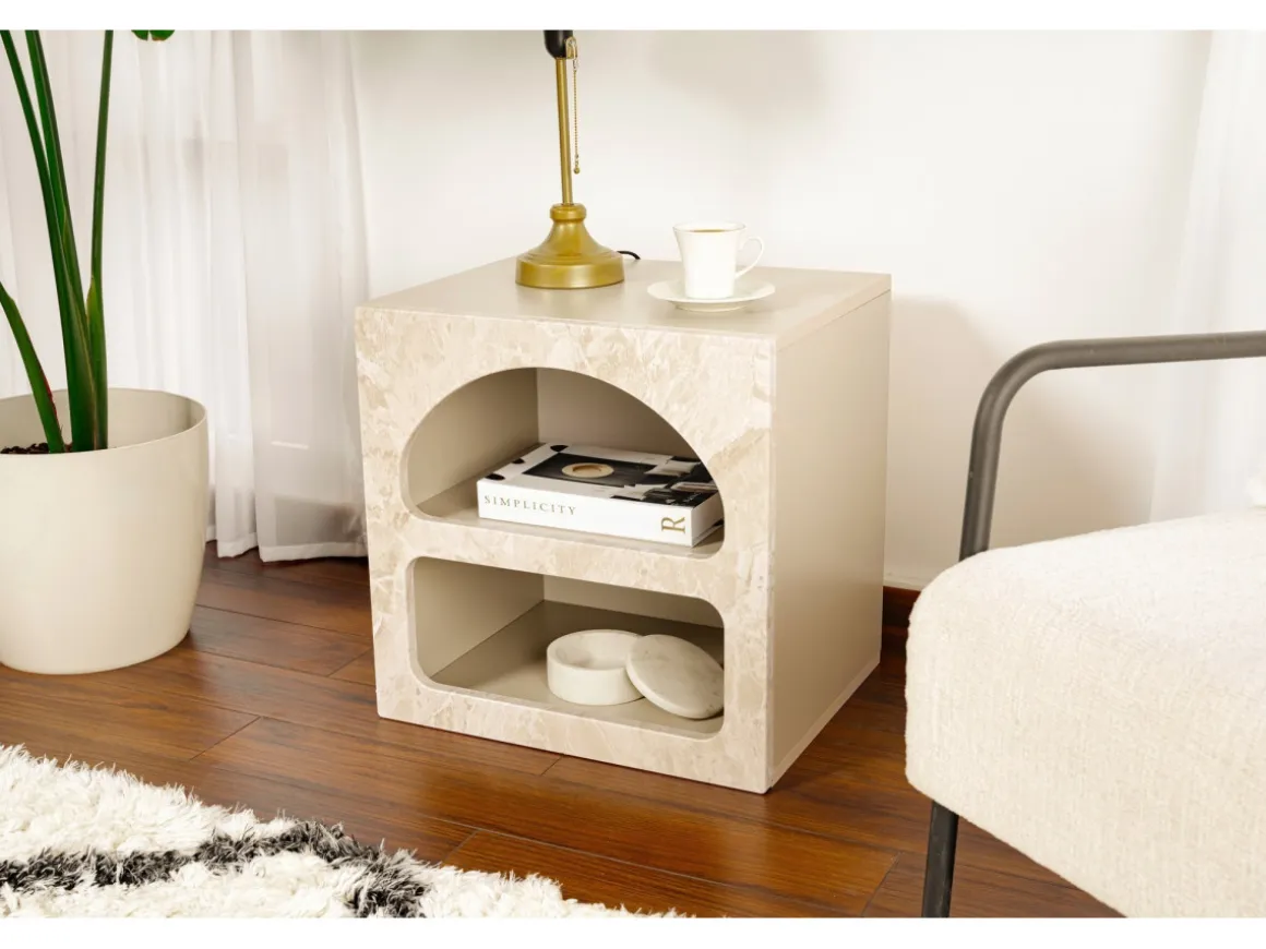 Table de chevet en bois "Lorin" 50 x 40 x 50 cm - marbre travertin