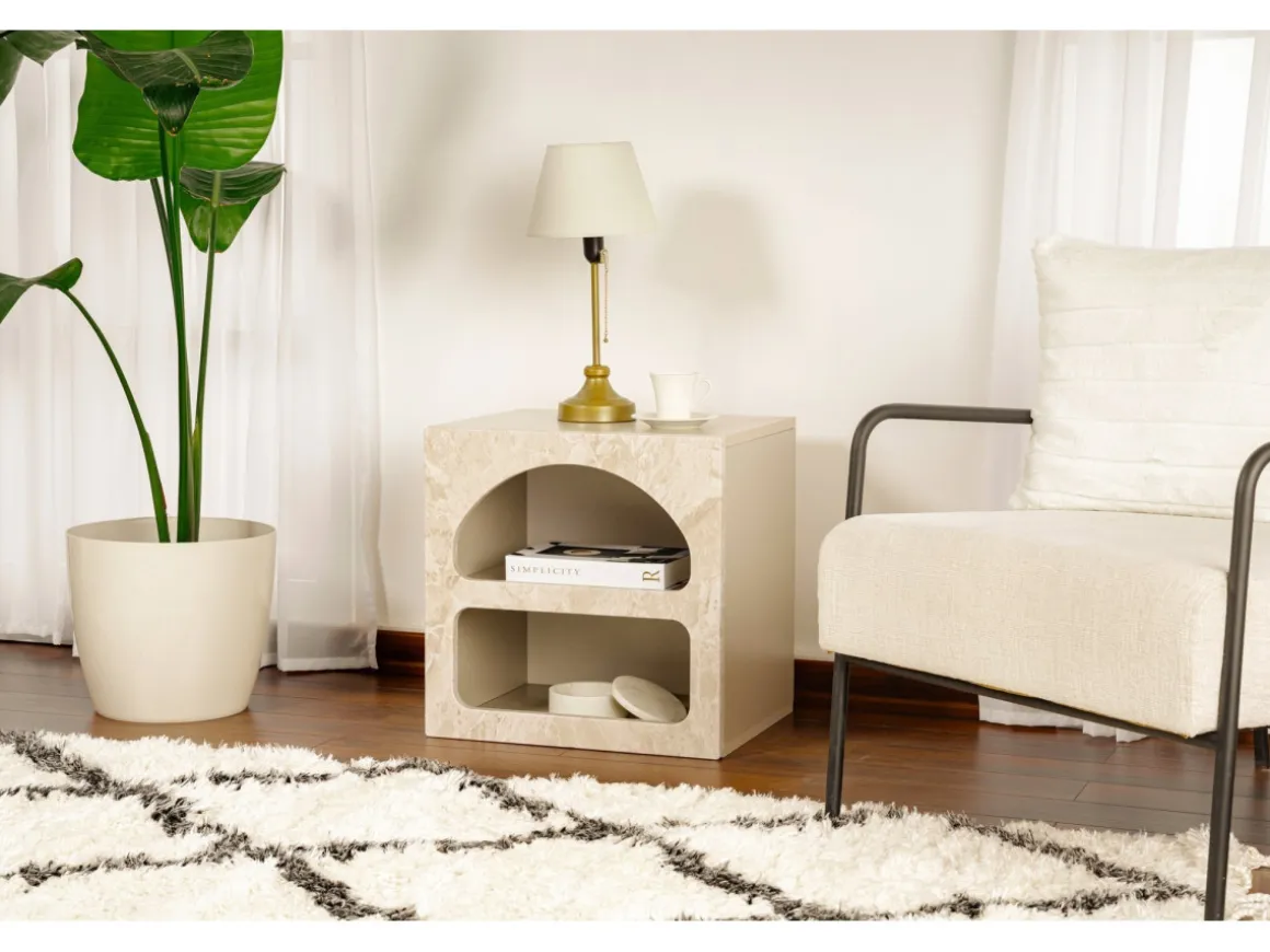 Table de chevet en bois "Lorin" 50 x 40 x 50 cm - marbre travertin