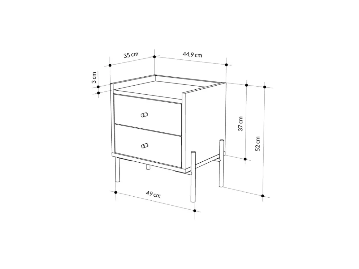 Table de chevet en bois "Malta" - 45 x 35 x 52 cm - Marron clair
