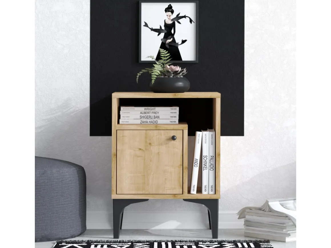 Table de chevet en bois "Nuno" - 40 x 35 x 55 cm - Beige
