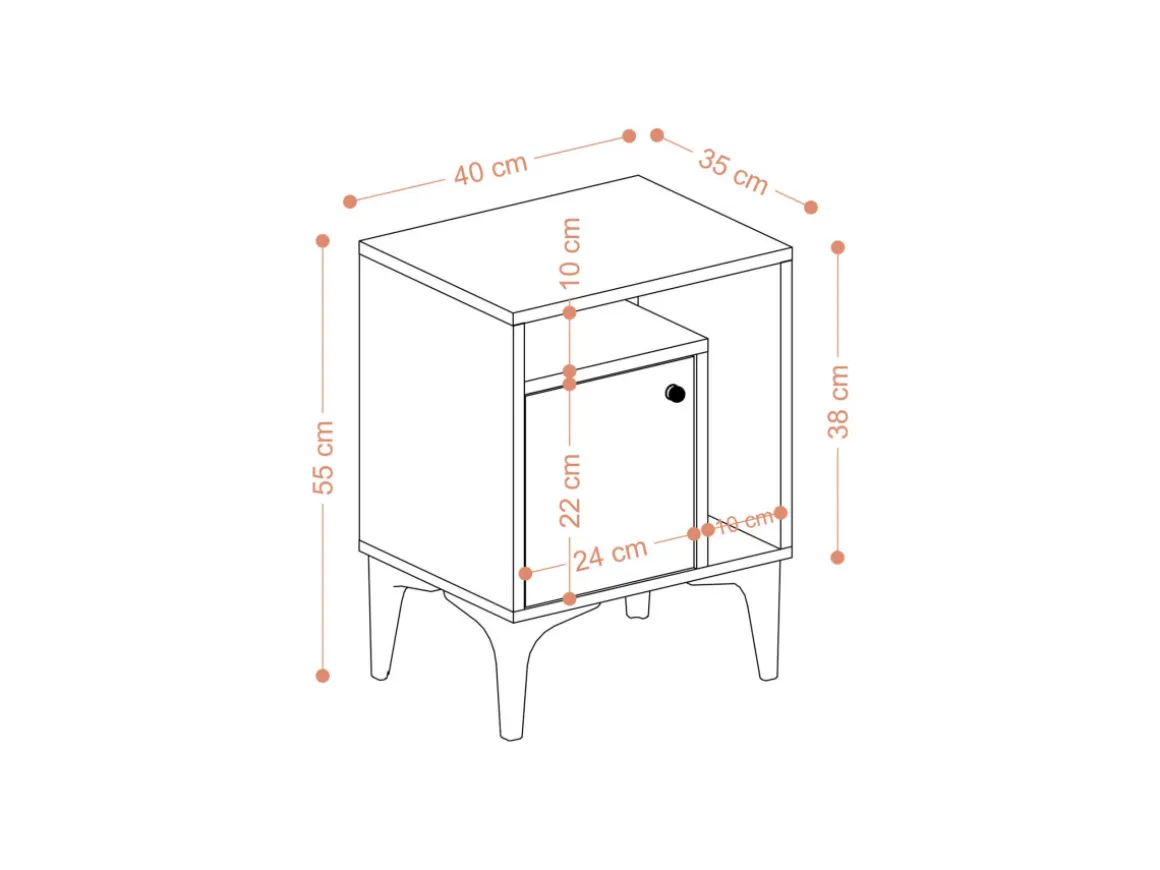 Table de chevet en bois "Nuno" - 40 x 35 x 55 cm - Beige