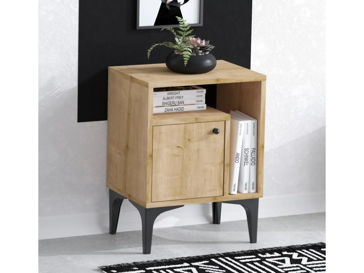 Table de chevet en bois "Nuno" - 40 x 35 x 55 cm - Beige