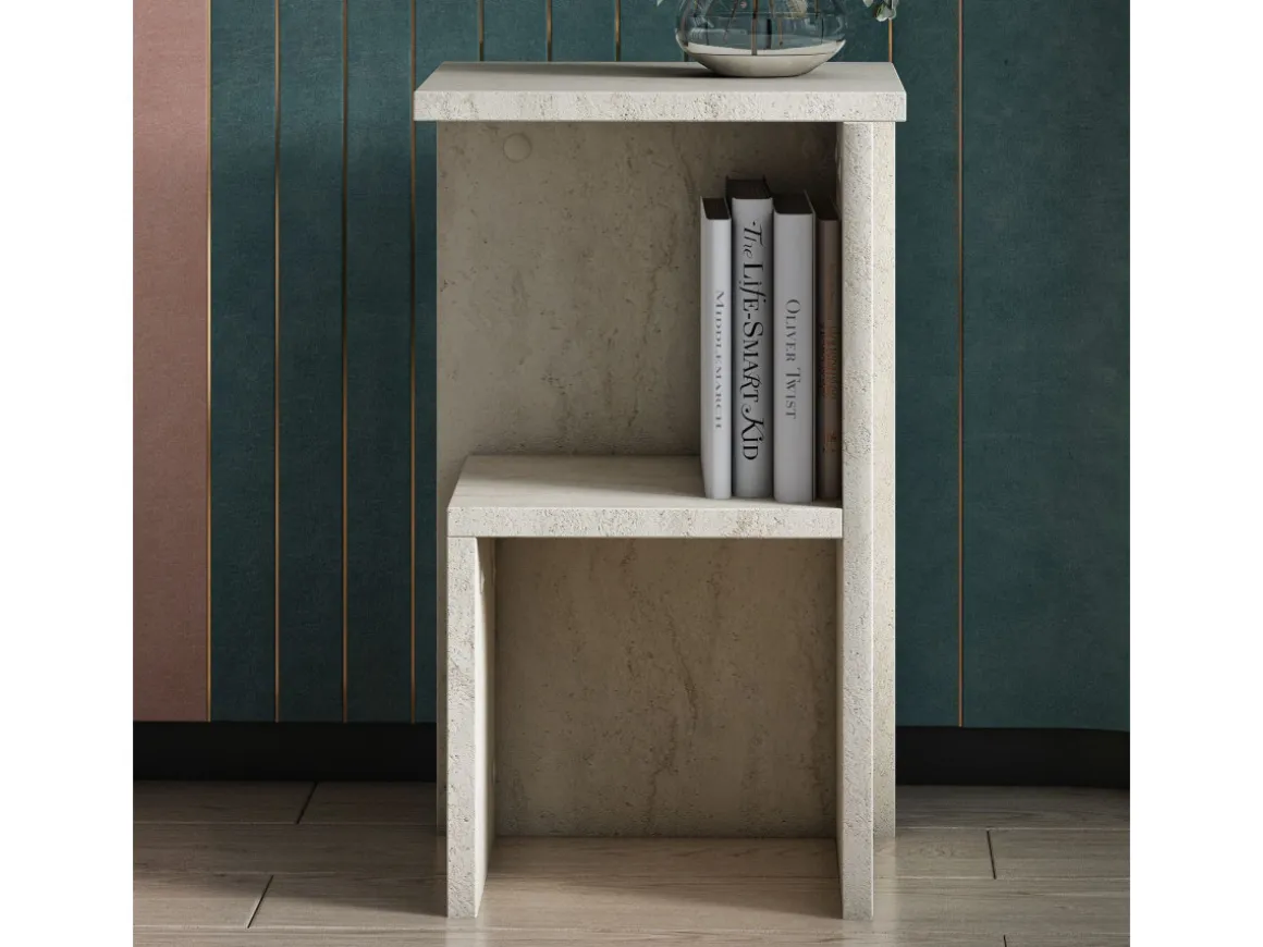 Table de chevet en bois "Roisin" - 30 x 30 x 50 cm - Travertin