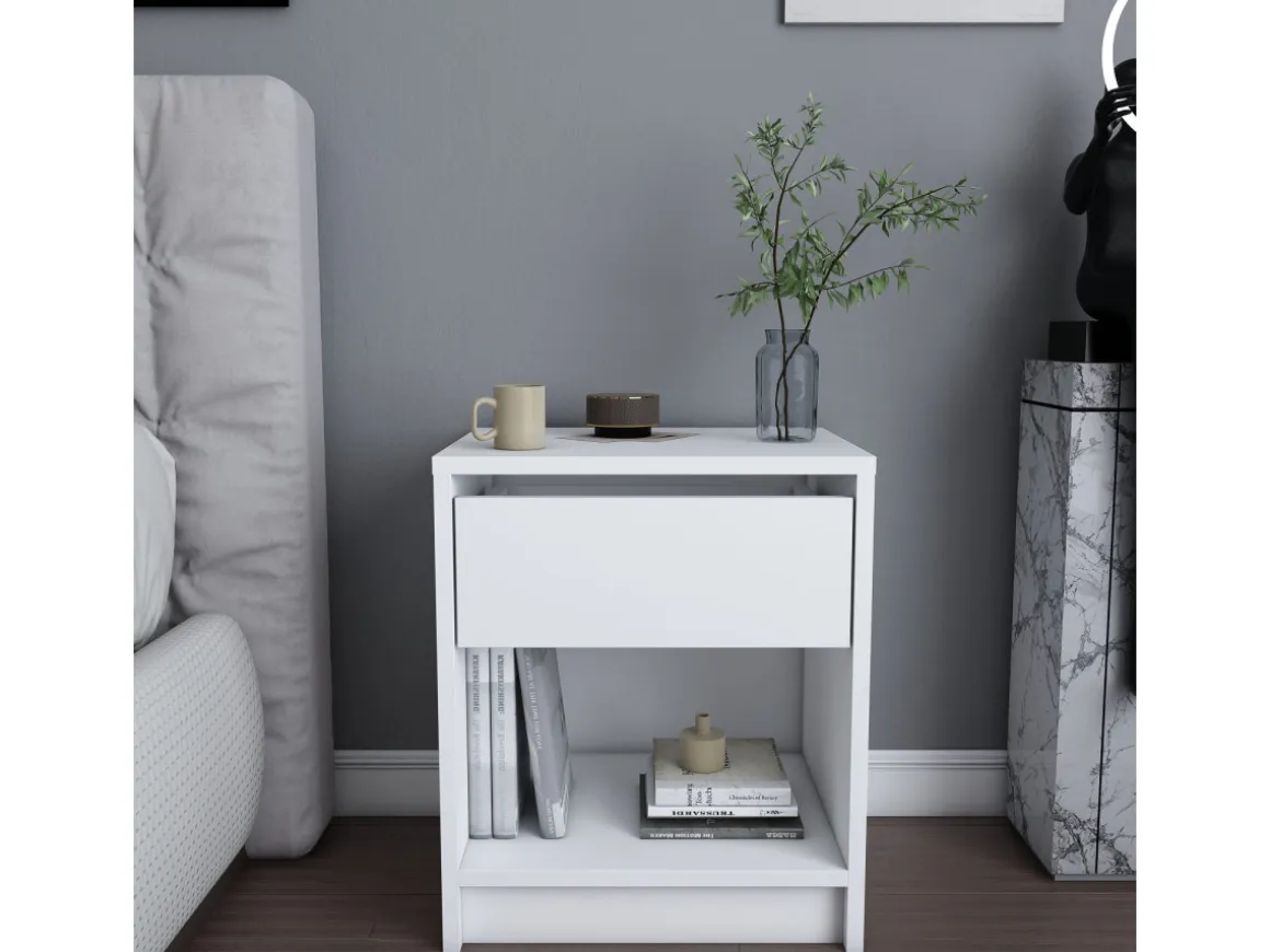 Table de chevet en bois "Sheridan" - 45 x 40 x 53 cm - Blanc