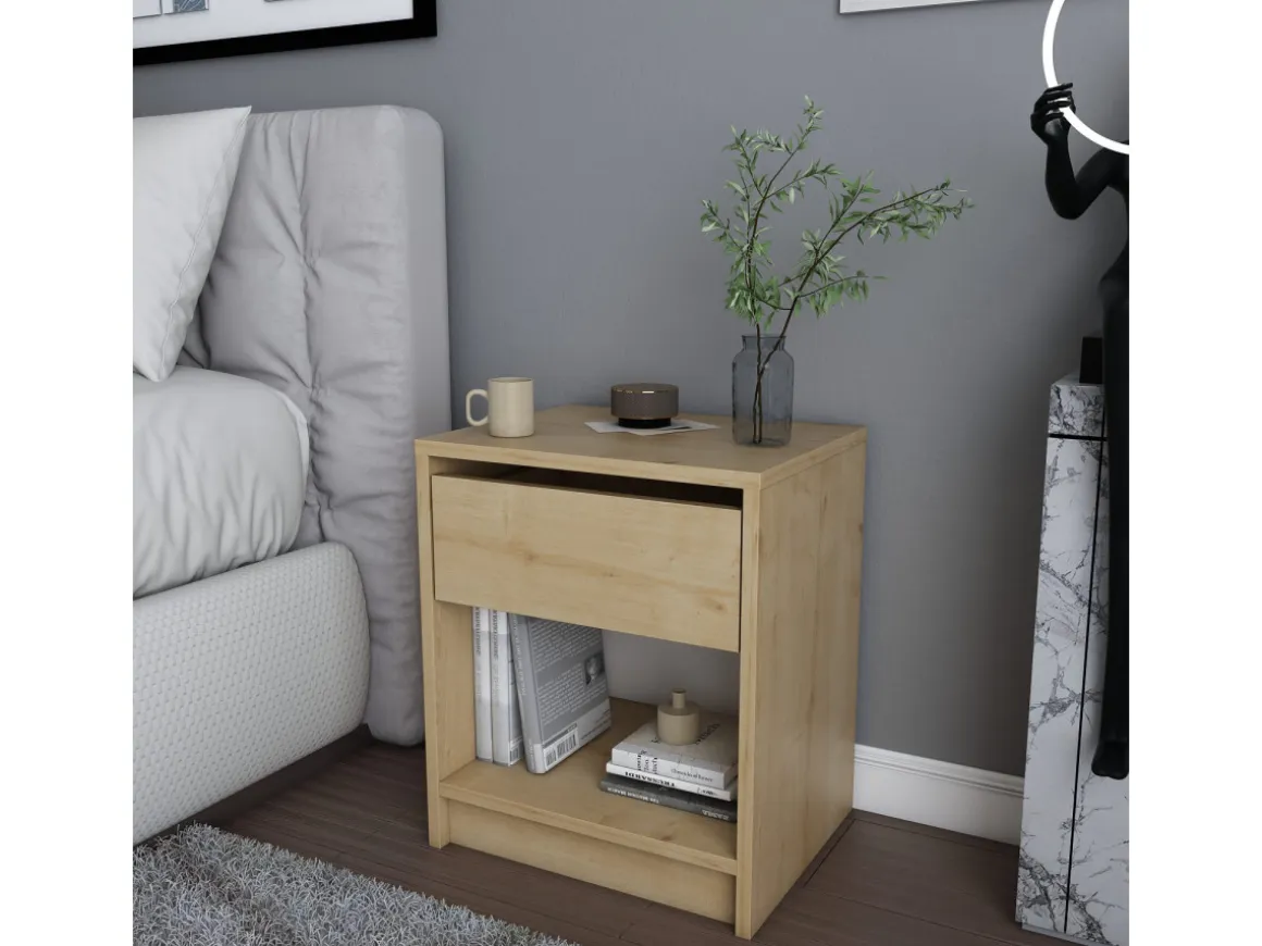 Table de chevet en bois "Sheridan" - 45 x 40 x 53 cm - Beige