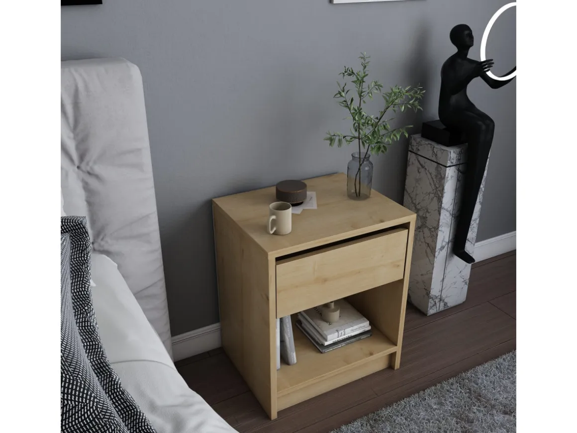 Table de chevet en bois "Sheridan" - 45 x 40 x 53 cm - Beige