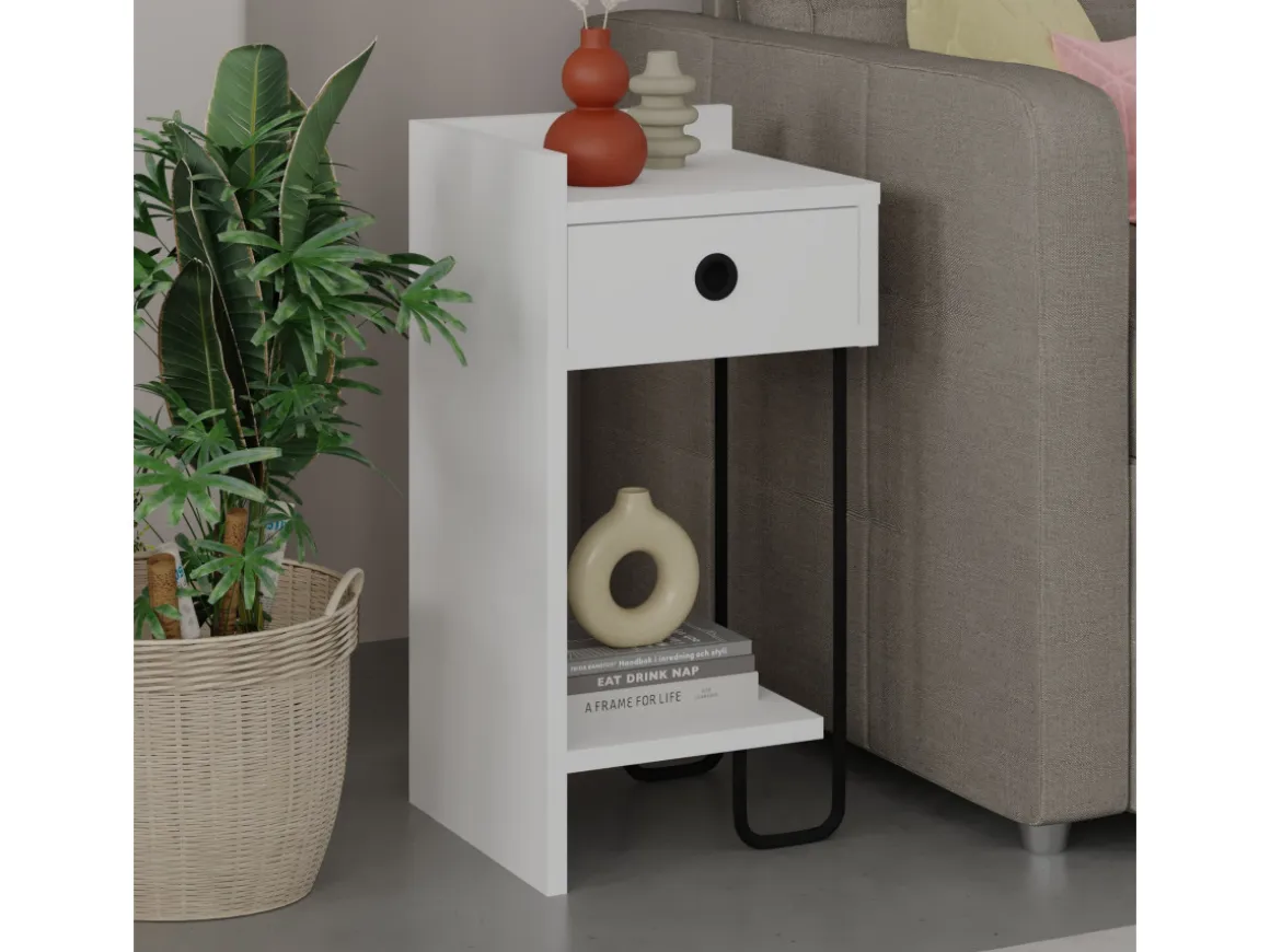 Table de chevet en bois "Sirius" - 32 x 30 x 61 cm - Blanc
