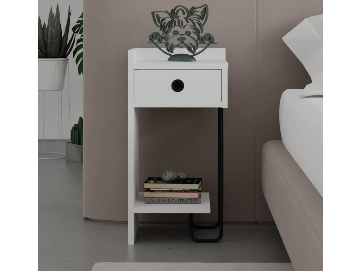 Table de chevet en bois "Sirius" - 32 x 30 x 61 cm - Blanc