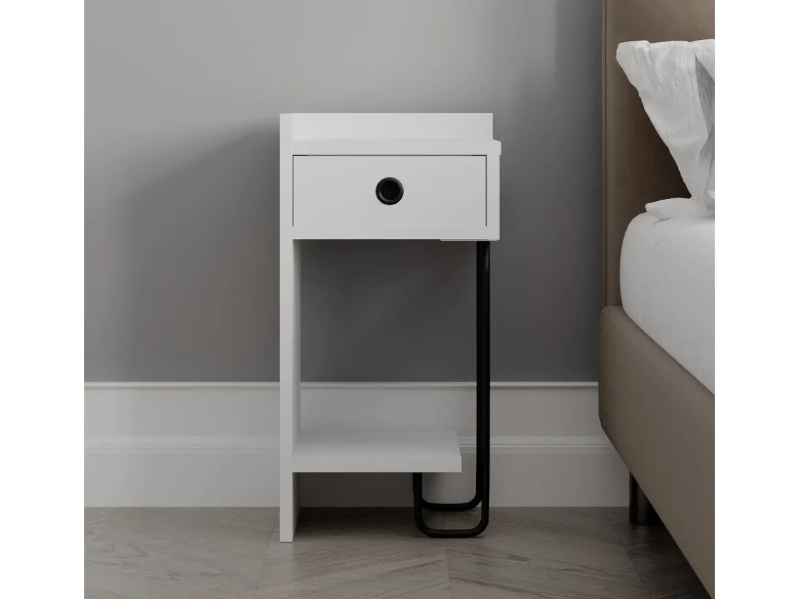 Table de chevet en bois "Sirius" - 32 x 30 x 61 cm - Blanc