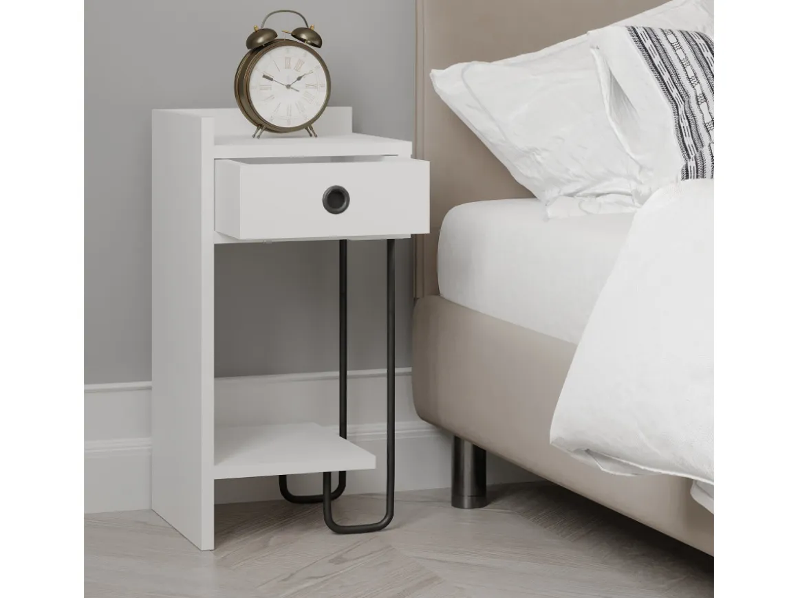 Table de chevet en bois "Sirius" - 32 x 30 x 61 cm - Blanc