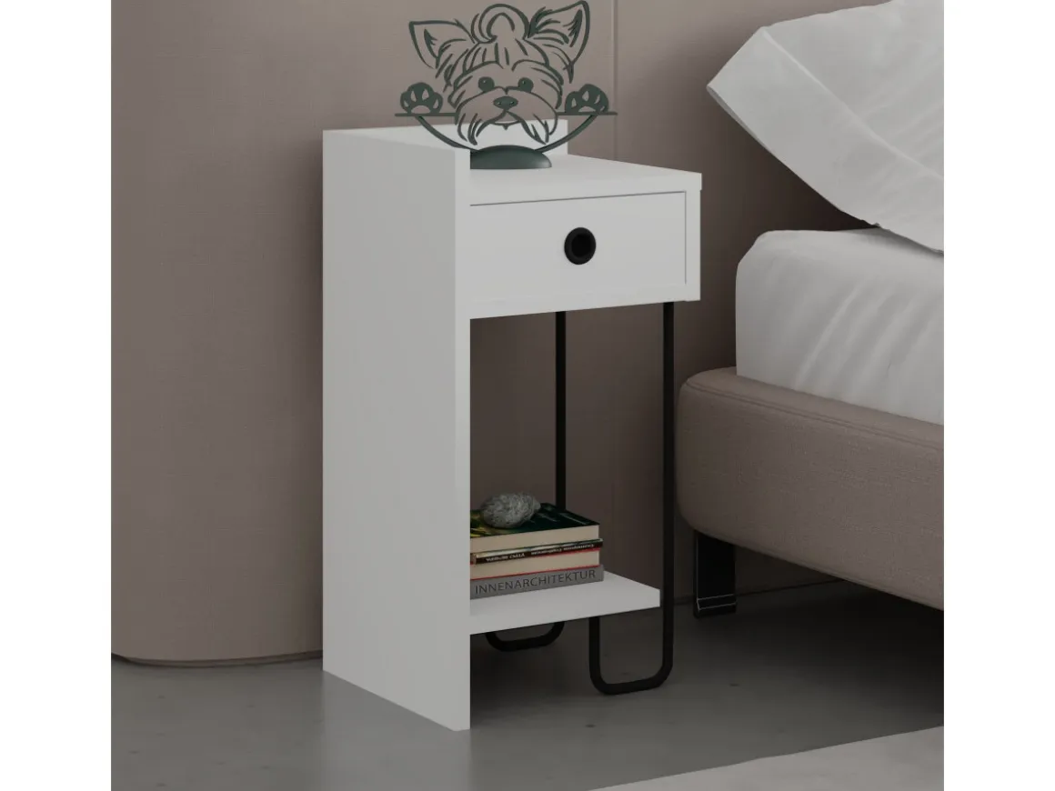 Table de chevet en bois "Sirius" - 32 x 30 x 61 cm - Blanc