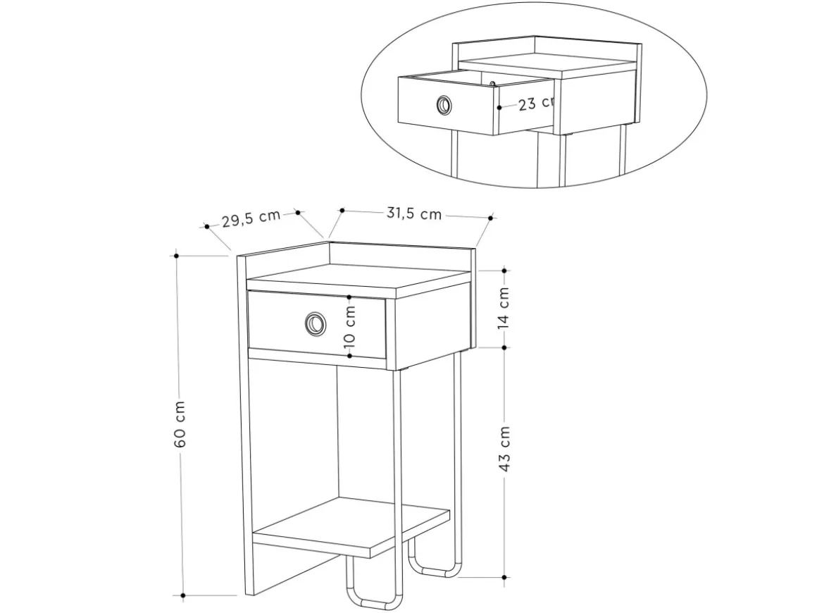 Table de chevet en bois "Sirius" - 32 x 30 x 61 cm - Moka clair