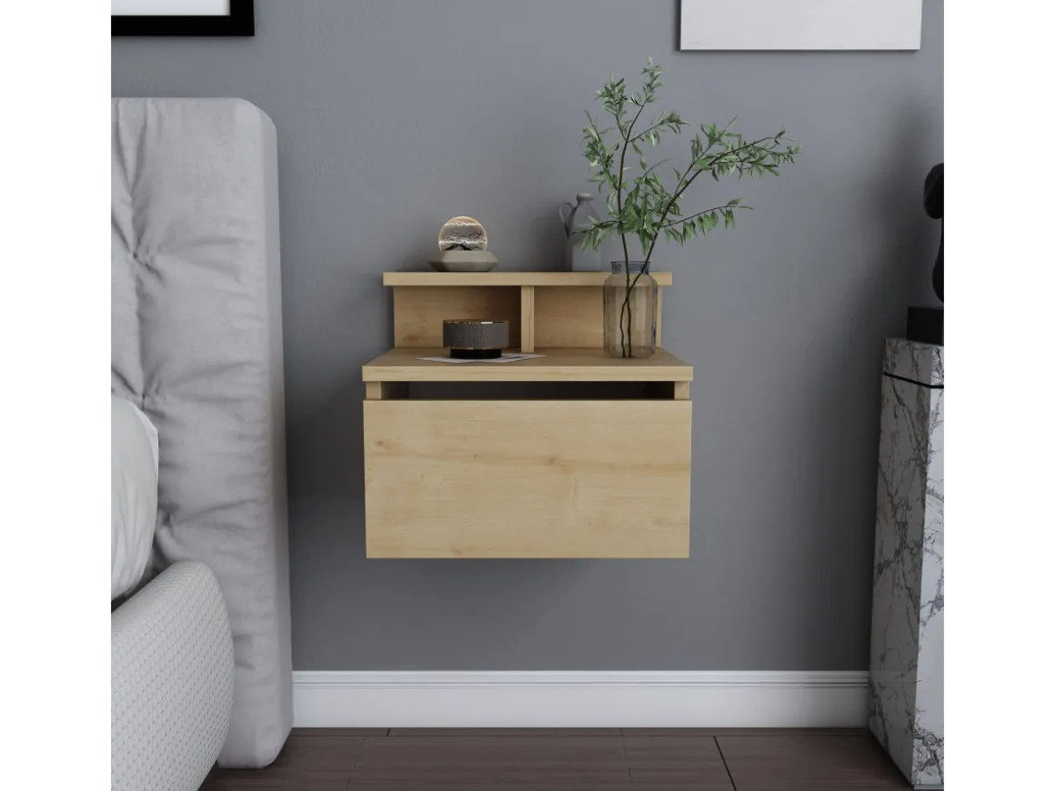 Table de chevet murale en bois "Alice" - 40 x 32 x 35 cm - Beige