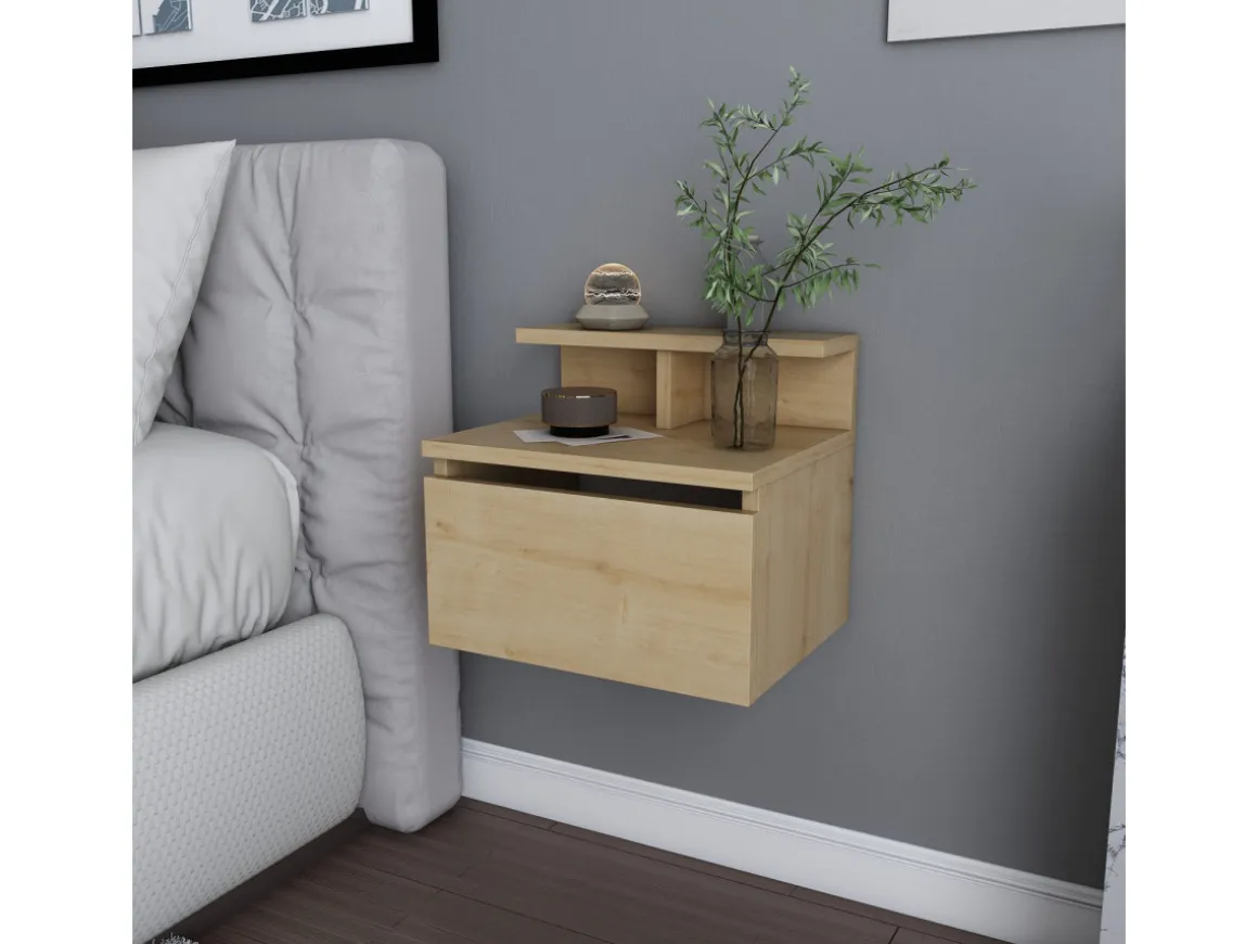 Table de chevet murale en bois "Alice" - 40 x 32 x 35 cm - Beige