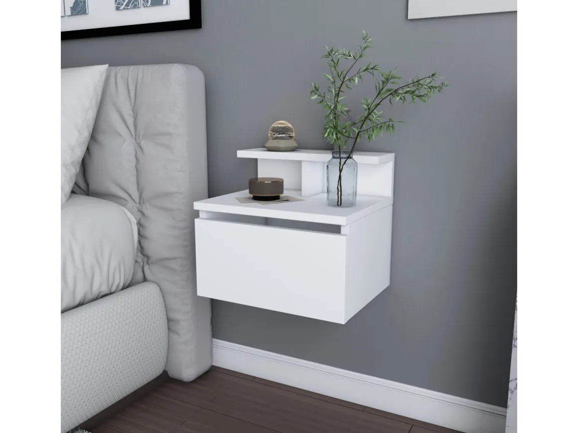 Table de chevet murale en bois "Alice" - 40 x 32 x 35 cm - Blanc